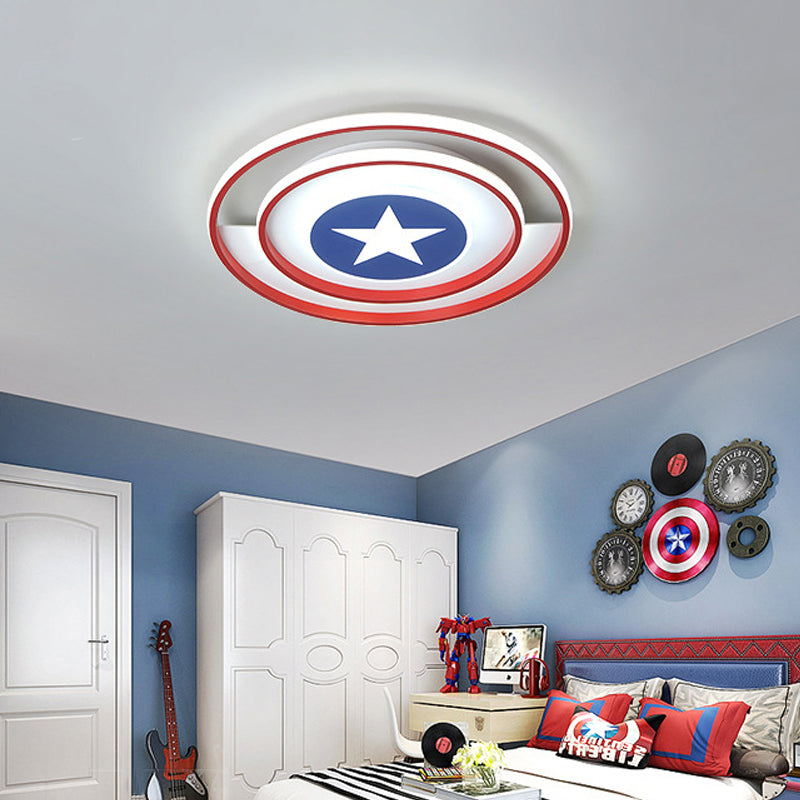 American Style Circular Ceiling Light Acryl Red LED Plafond Mount Light with Blue Star for Boys Bedroom