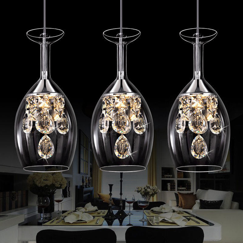 Dome Clear Glass Shade Pendant Light Crystal Accents Ceiling Light