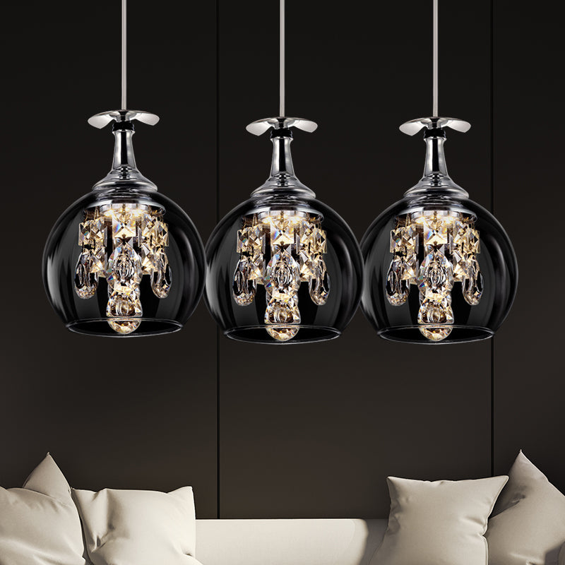 Dome Clear Glass Shade Pendant Light Crystal Accents Ceiling Light