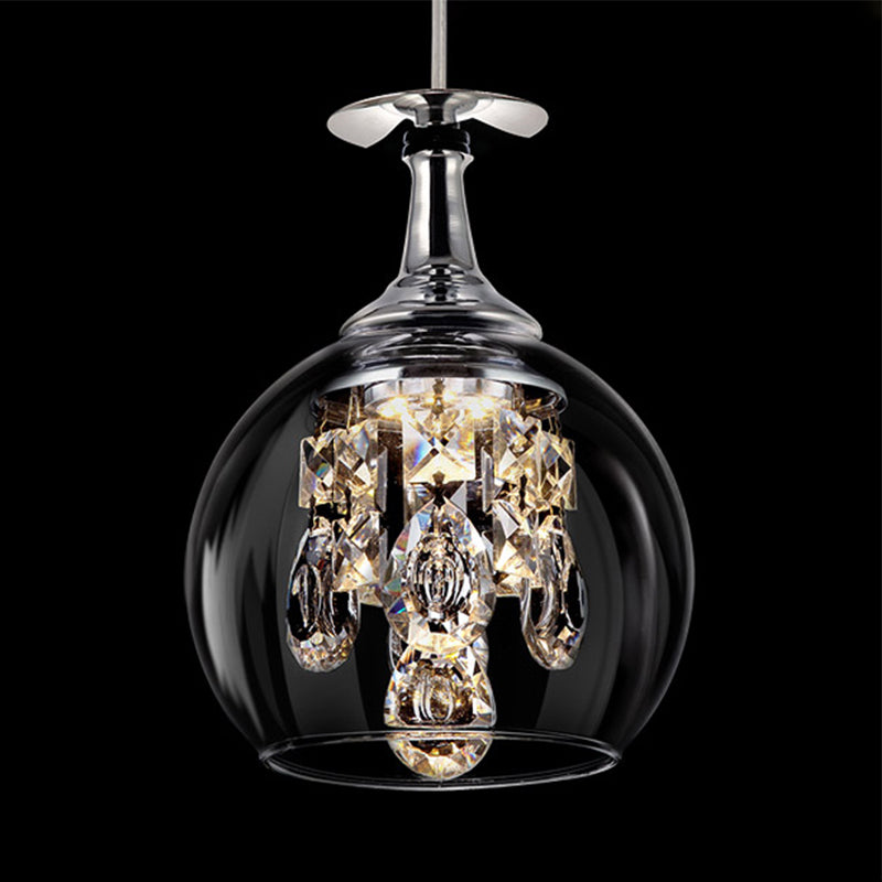 Dome Clear Glass Shade Pendant Light Crystal Accents Ceiling Light