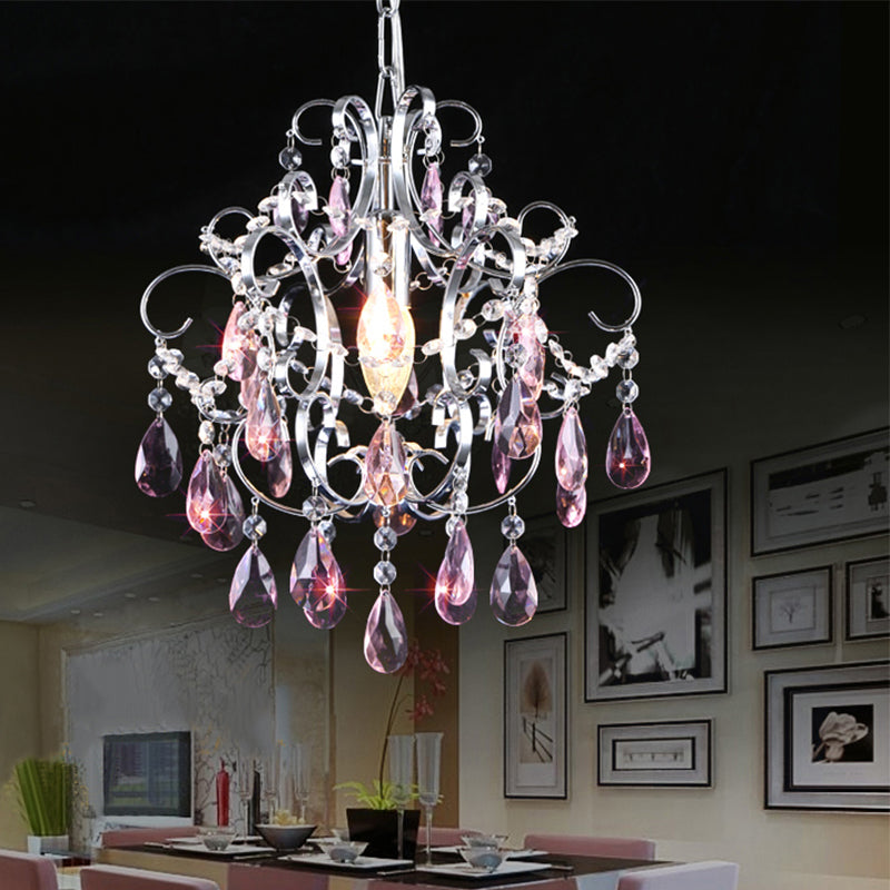 Crystal Drops Chandelier Curved Arm Polish Chrome Finish Chandelier