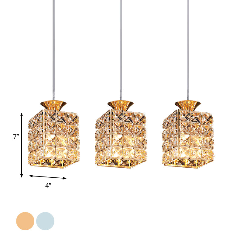 3-Light Crystal Island Light Rectangle Shade Cutout Linear Pendant Light