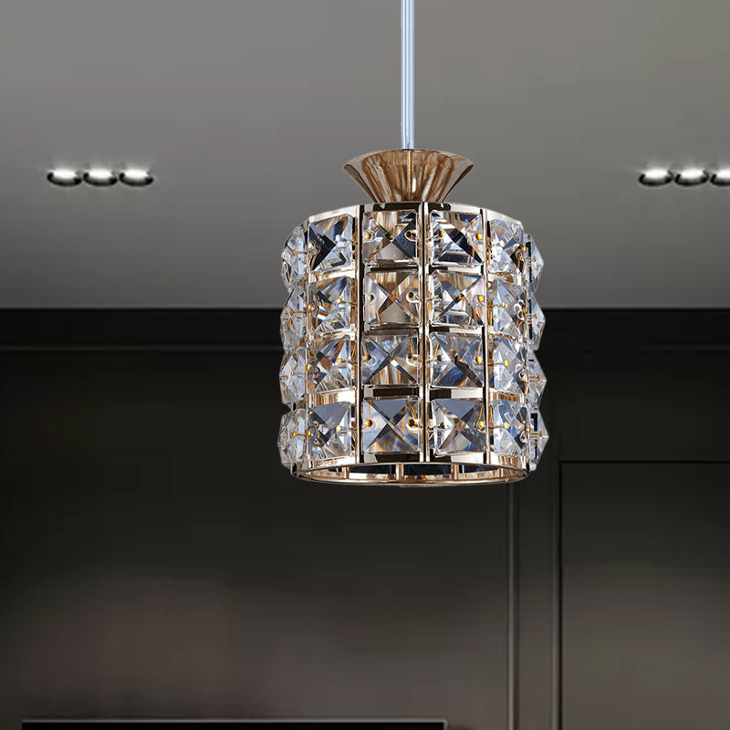Crystal Drum Pendant Light Metal Frame Ceiling Light for Balcony