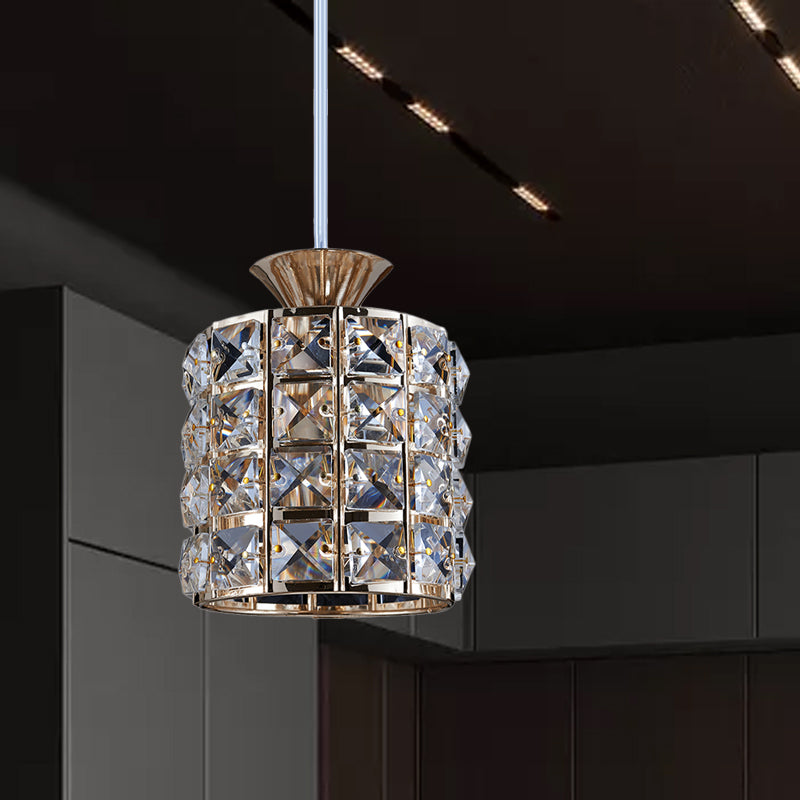 Crystal Drum Pendant Light Metal Frame Ceiling Light for Balcony