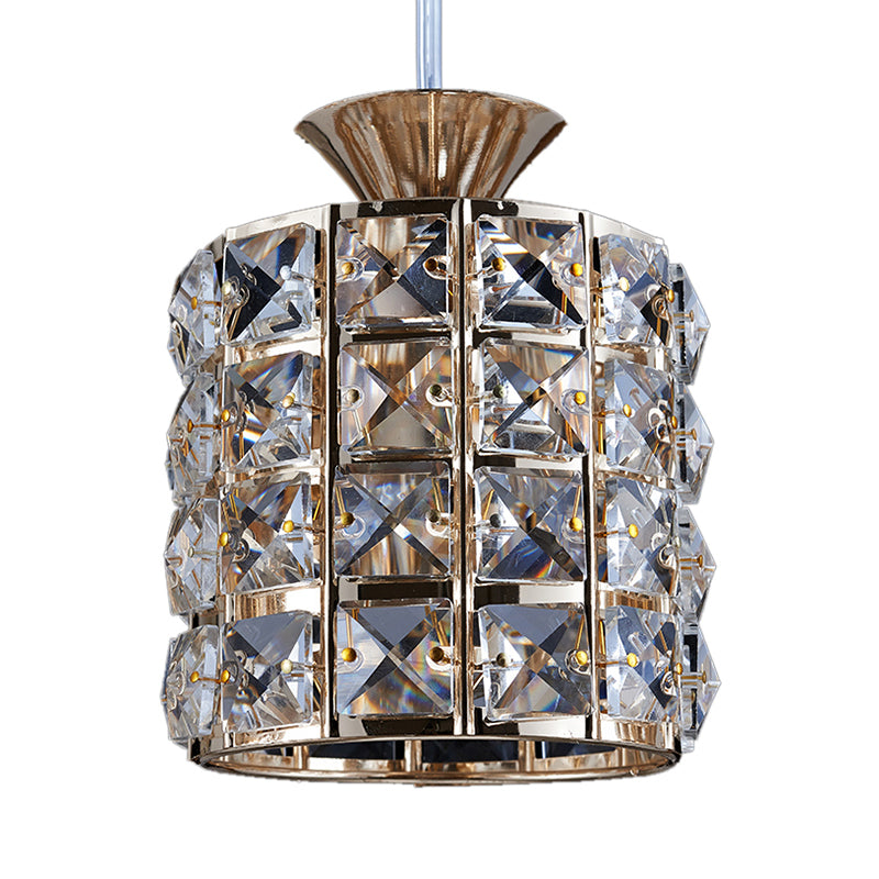 Crystal Drum Pendant Light Metal Frame Ceiling Light for Balcony
