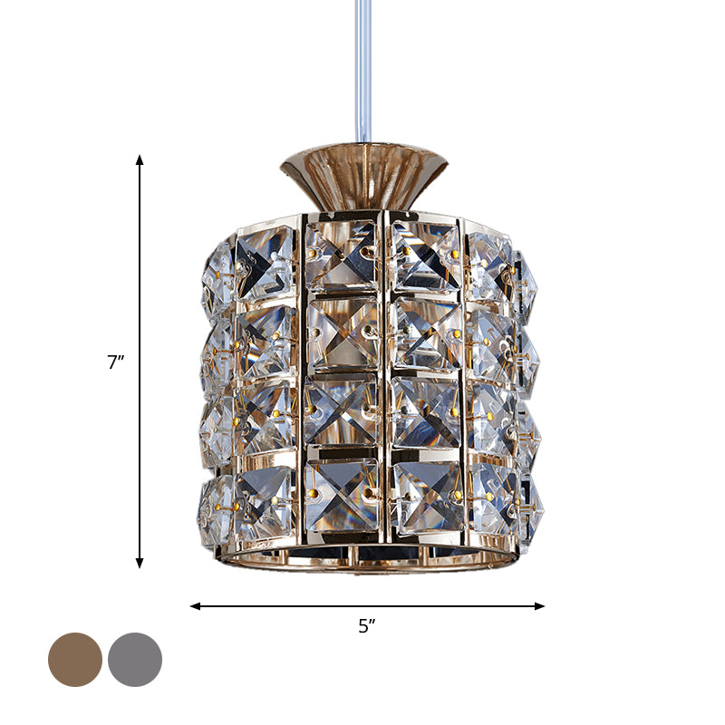 Crystal Drum Pendant Light Metal Frame Ceiling Light for Balcony
