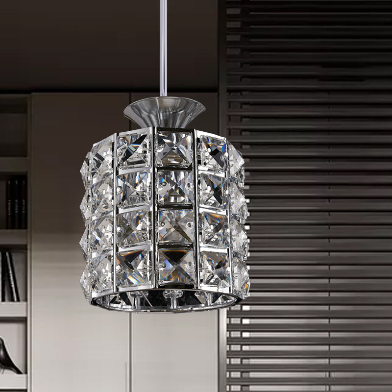 Crystal Drum Pendant Light Metal Frame Ceiling Light for Balcony