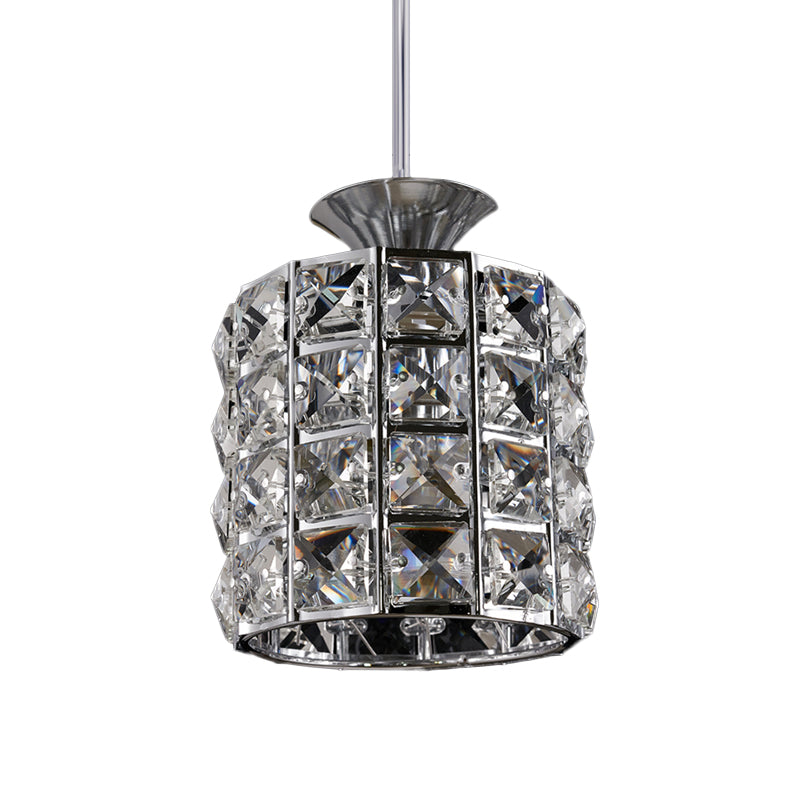 Crystal Drum Pendant Light Metal Frame Ceiling Light for Balcony