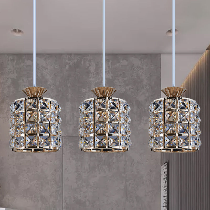 Crystal Drum Pendant Light Metal Frame Ceiling Light for Balcony