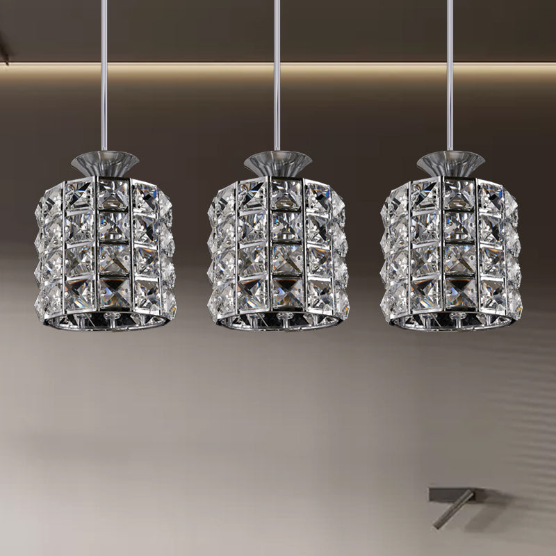 Crystal Drum Pendant Light Metal Frame Ceiling Light for Balcony