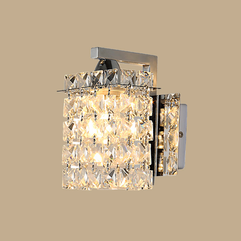 Rectangle Wall Light Crystal Block Wall Sconce in Chrome with Crystal Rods Draping