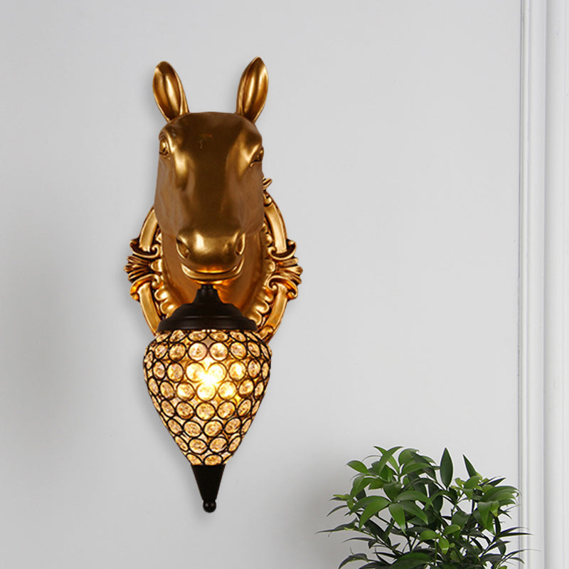 Metal Animal Wall Sconce Black Crystal Hollow Cone Shade Wall Light