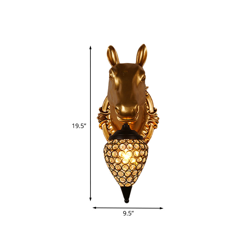 Metal Animal Wall Sconce Black Crystal Hollow Cone Shade Wall Light