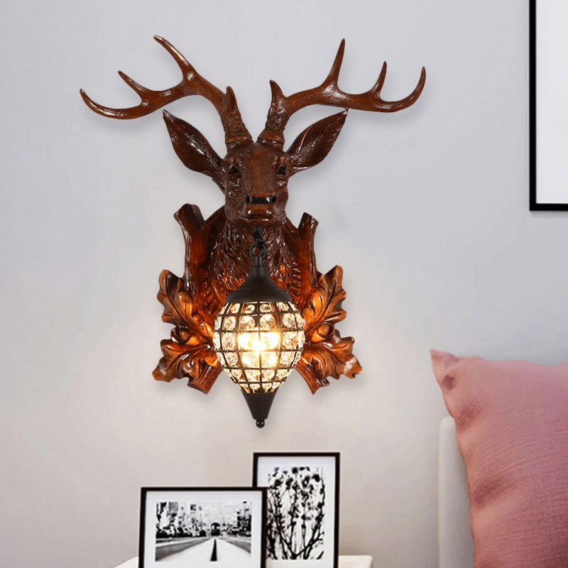 Traditional Metal Deer Wall Sconce Crystal Mesh Cone Shade Wall Light