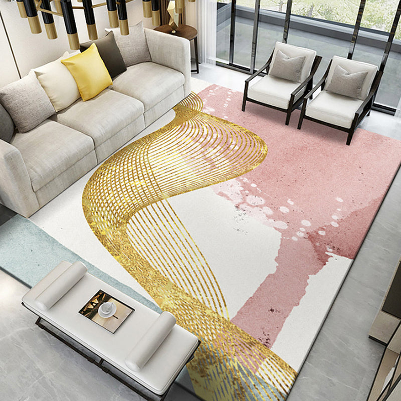 Modern Sitting Room Rug Multi Color Abstract Watercolor Carpet Polyester Anti-Slip Backing Rug