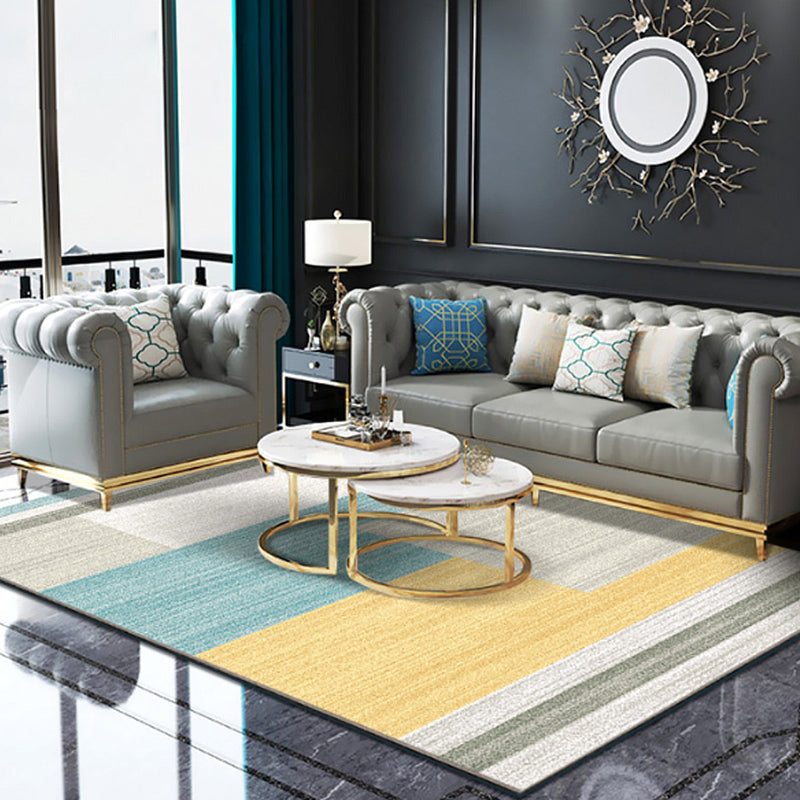 Pastel Geometrical Patterned Rug Polyester Nordic Carpet Stain-Proof Non-Slip Backing Rug for Living Room