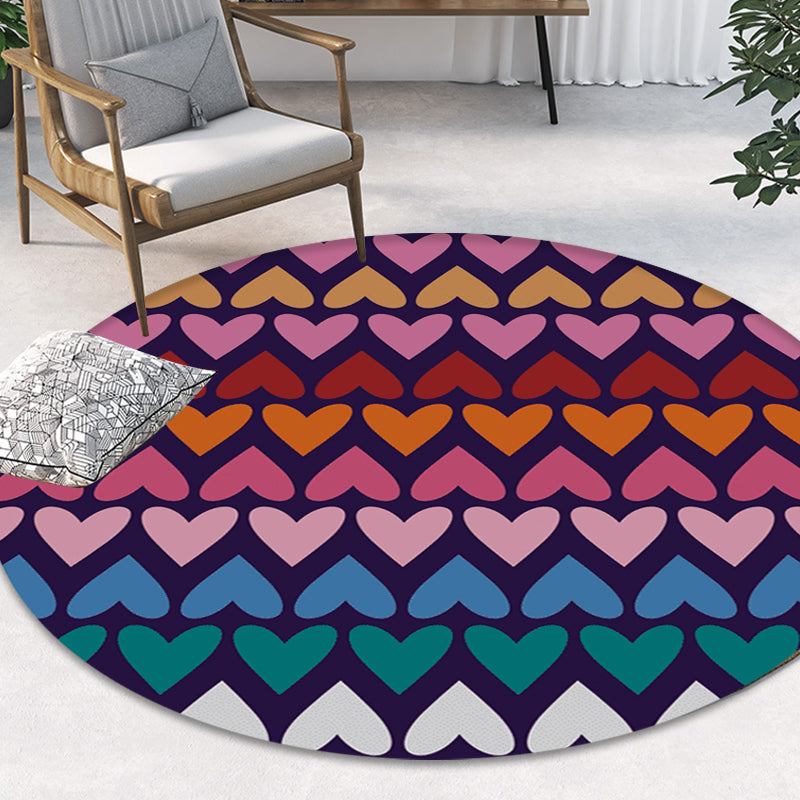 Romantic Modern Rug Colorful Seamless Loving Heart Pattern Carpet Stain Resistant Rug for Bedroom