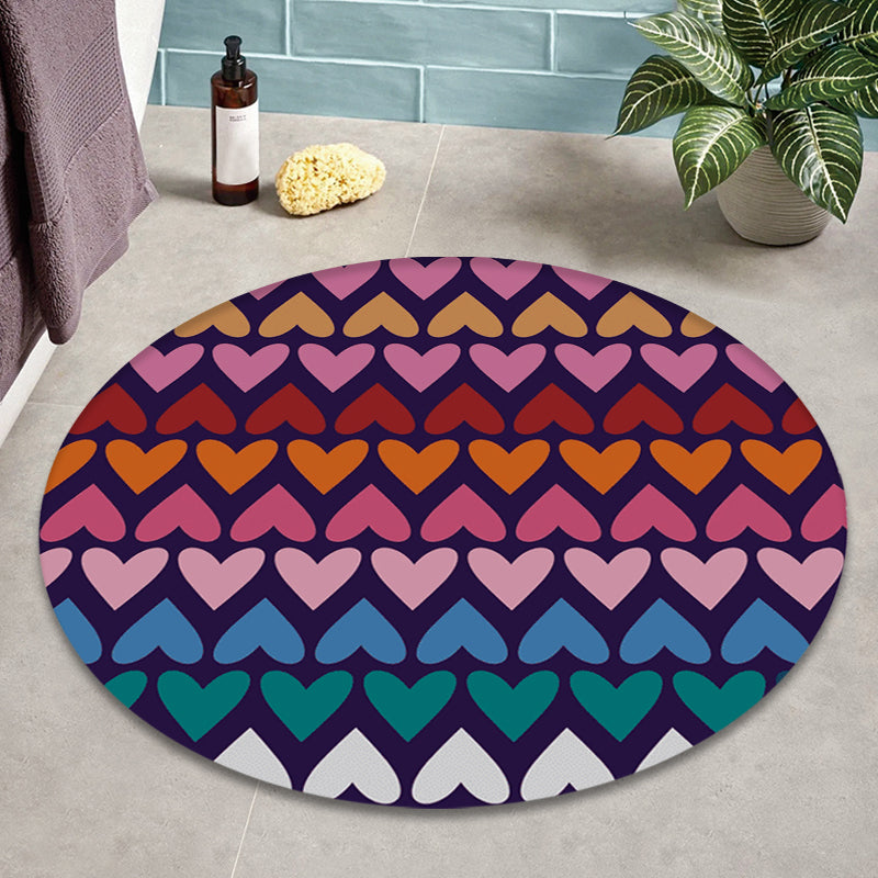 Romantic Modern Rug Colorful Seamless Loving Heart Pattern Carpet Stain Resistant Rug for Bedroom
