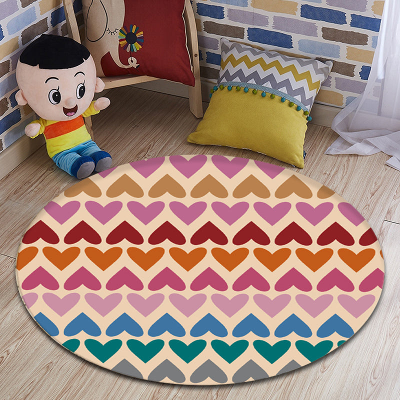 Romantic Modern Rug Colorful Seamless Loving Heart Pattern Carpet Stain Resistant Rug for Bedroom