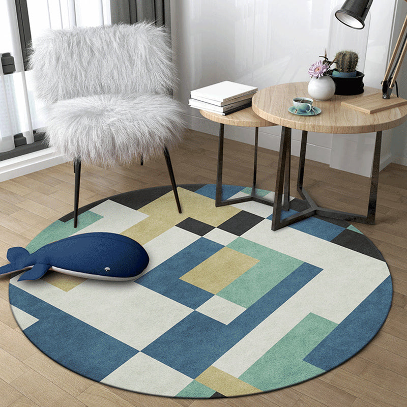 Pastel Dorm Room Rug Nordic Geometric Shapes Area Carpet Polypropylene Non-Slip Backing Indoor Rug