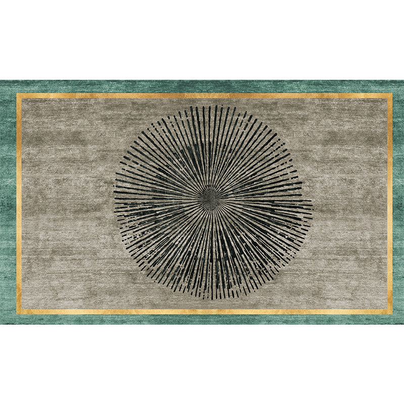 Grey Radial Pattern Rug Polyester Contemporary Rug Washable Anti-Slip Backing Carpet for Child's Room