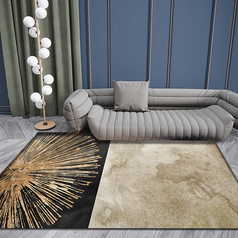 Grey Radial Pattern Rug Polyester Contemporary Rug Washable Anti-Slip Backing Carpet for Child's Room