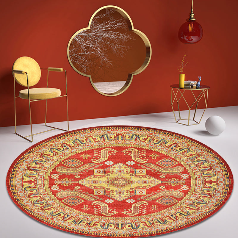 Moroccan Medallion Pattern Rug Multi Color Polypropylene Rug Anti-Slip Backing Pet Friendly Washable Carpet for Bedroom
