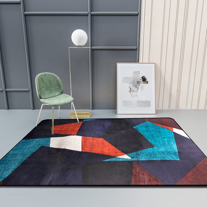 Modern Style Blue Indoor Area Rug Non-Slip Color Block Synthetic Foot Mat for Hallway