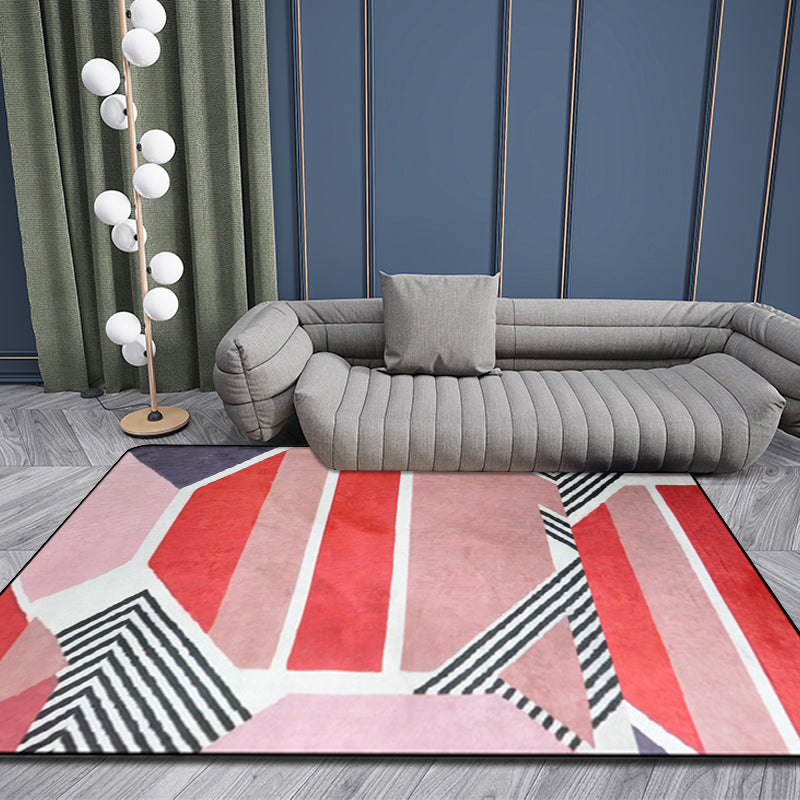 Non-Slip Polypropylene Foot Mat with Red Color Block Pattern Modernist Indoor Area Rug for Gallery