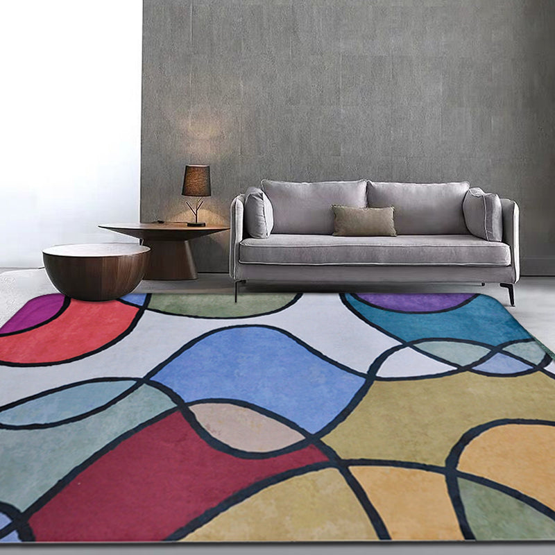 Modernist Blue Synthetic Foot Mat Color Block Designer Washable Indoor Area Rug for Office