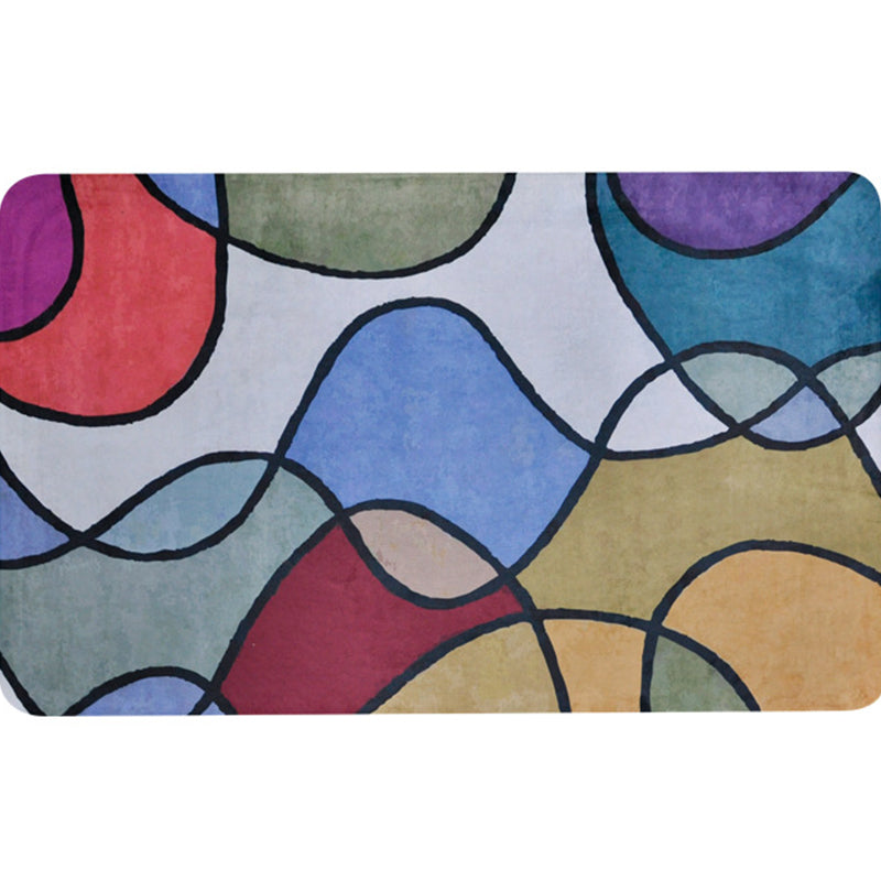 Modernist Blue Synthetic Foot Mat Color Block Designer Washable Indoor Area Rug for Office