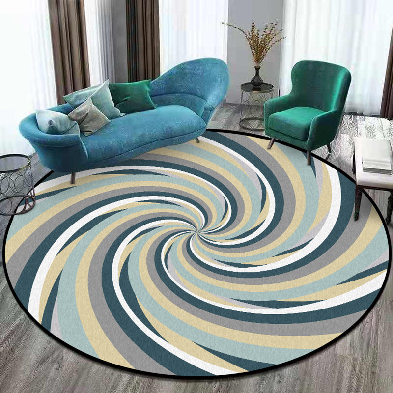 Modern Living Room Rug in Blue Abstract Swirling Print Rug Polyester Stain-Resistant Area Rug