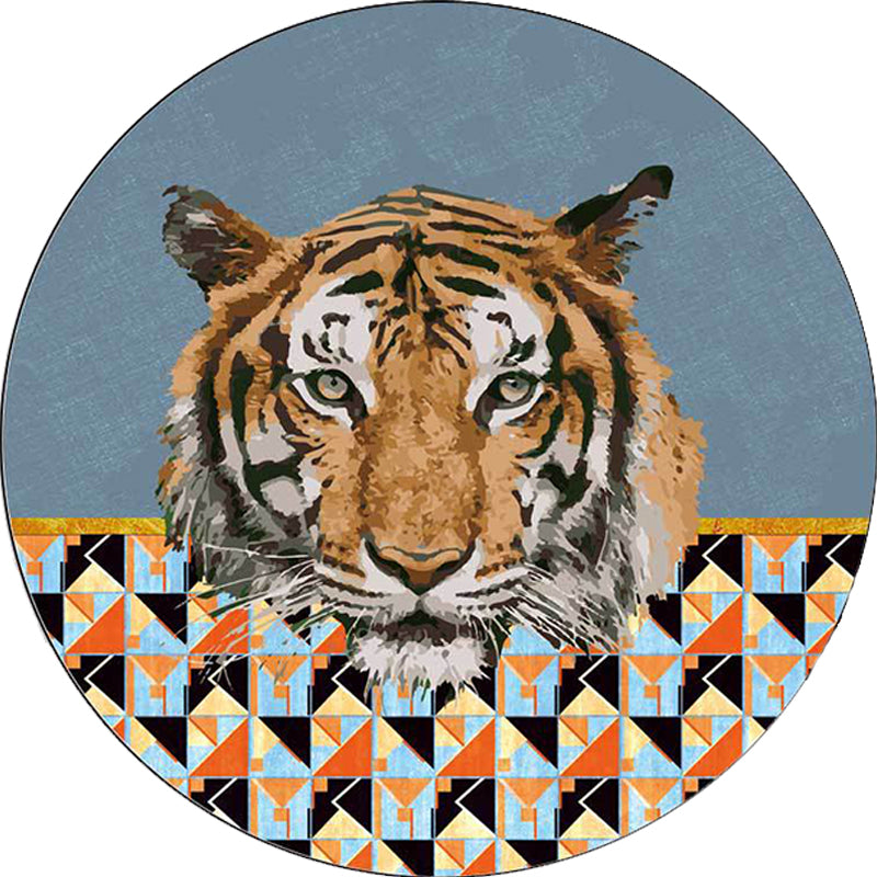 Simple Modern Rug in Brown and Blue Animal Tiger Triangle Pattern Rug Polyester Anti-Slip Backing Carpet for Home Decor