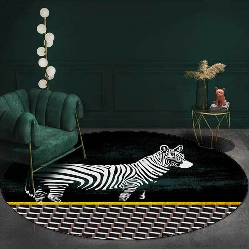 Black and Red Bedroom Rug Modern Animal Leopard Zebra Geometry Pattern Area Rug Polyester Anti-Slip Backing Carpet