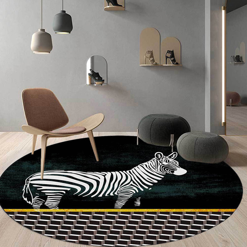 Black and Red Bedroom Rug Modern Animal Leopard Zebra Geometry Pattern Area Rug Polyester Anti-Slip Backing Carpet