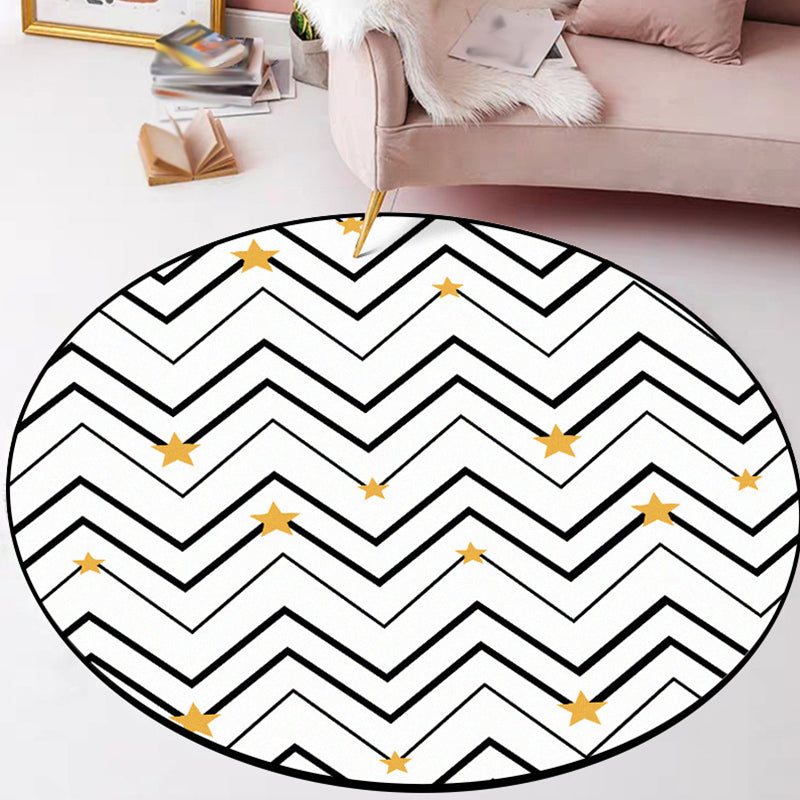 White Bedroom Rug Modern Geometric Star Chevron Pattern Area Rug Polyester Non-Slip Carpet