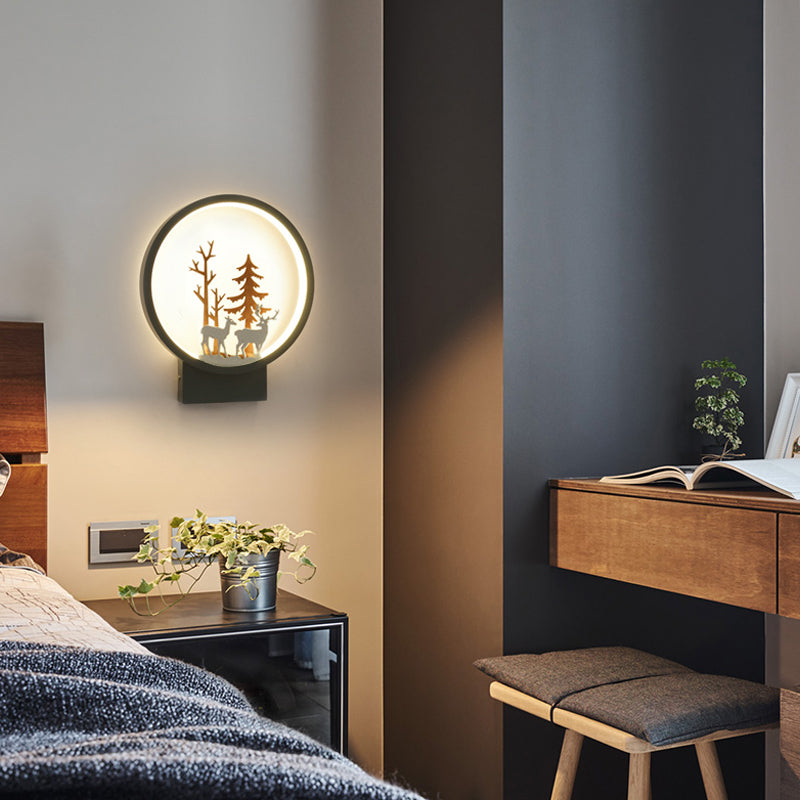 Aprílico Anillo de pared Spl donce con Luz de pared contemporánea de dormitorio infantil de Ciervos Forestales