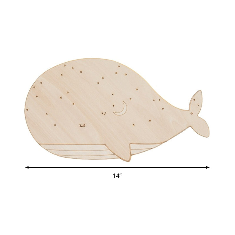 Nursing Room Oval Whales Wall Sconce Wood Animal Beige Wall Lamp in Warm