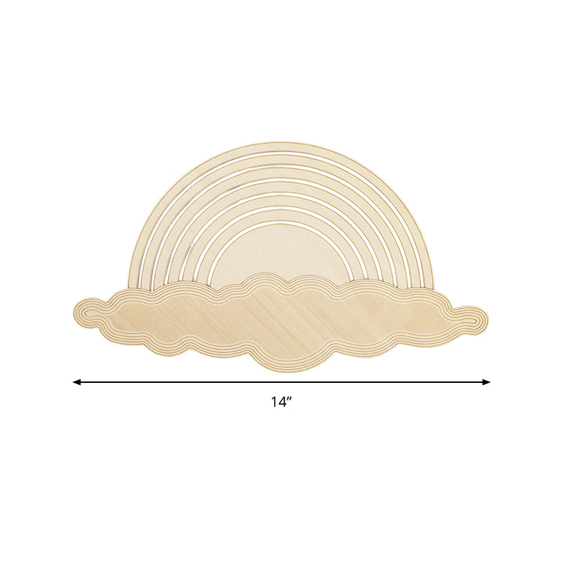 Rainbow & Cloud Led Wall Light Wood Cartoon SCONCE Licht in Beige voor kleuterschoolslaapkamer