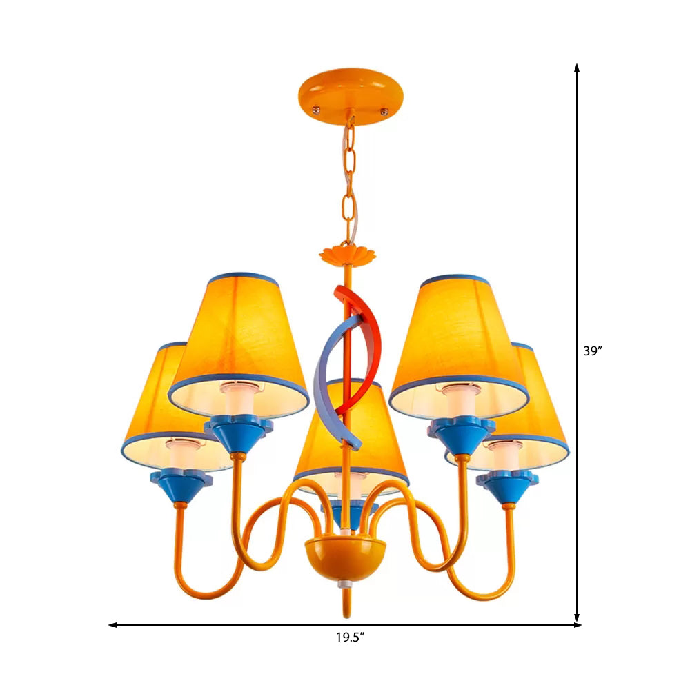 Nursing Room Tapered Shade Chandelier Fabric Metal 5 Heads Modern Bright-Colored Pendant Light