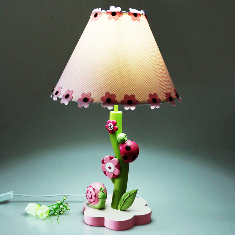 Resin Flower Desk Light with Tapered Shade One Light Cute Table Light in Pink for Girls Bedroom