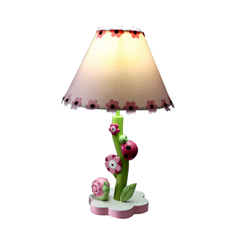 Resin Flower Desk Light with Tapered Shade One Light Cute Table Light in Pink for Girls Bedroom