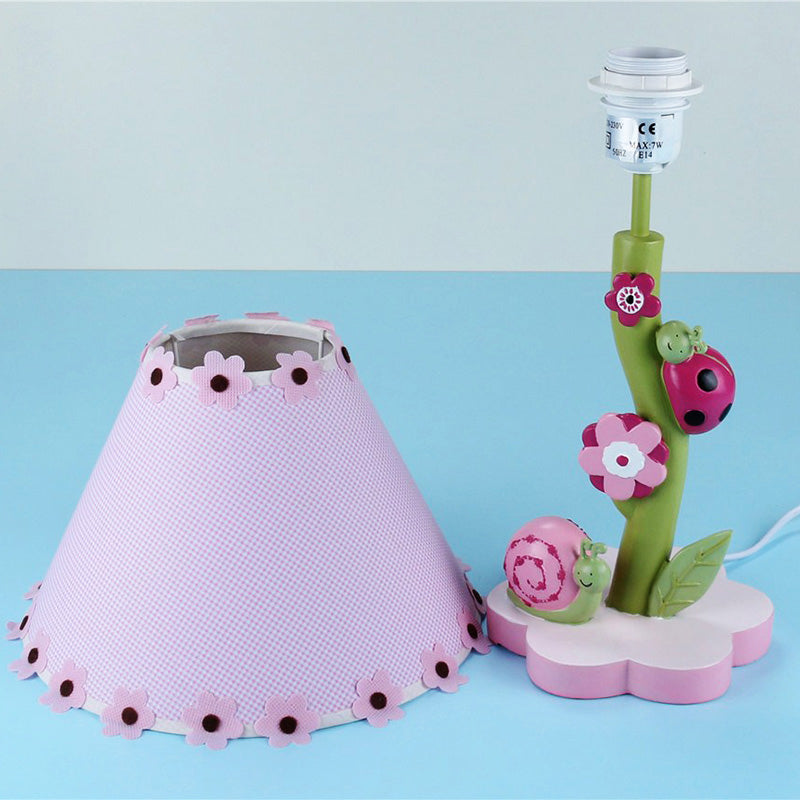 Resin Flower Desk Light with Tapered Shade One Light Cute Table Light in Pink for Girls Bedroom
