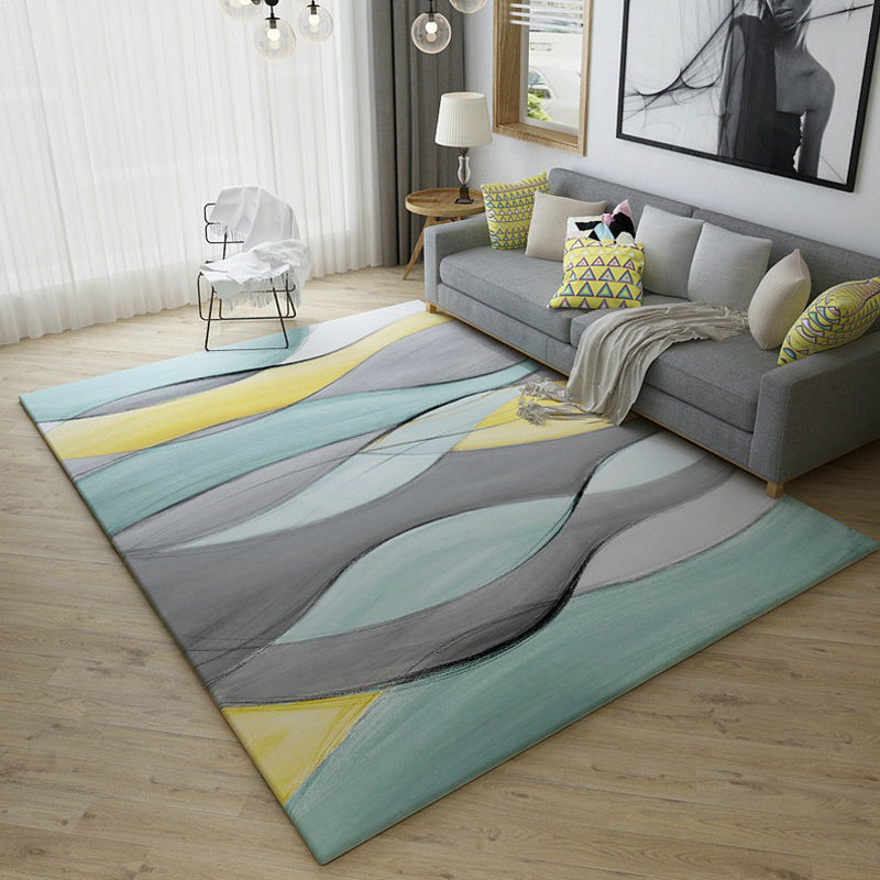 Multi Color Modern Rug Synthetics Striped Area Rug Pet Friendly Carpet for Living Room