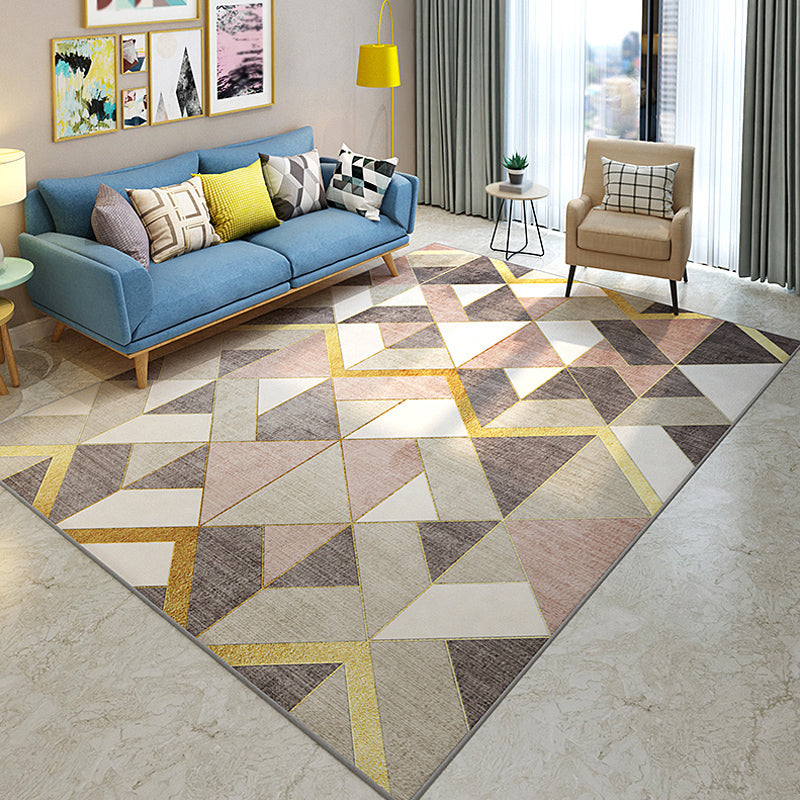 Multi-Colored Living Room Indoor Rug Contemporary Color Block Area Carpet Polyster Stain-Resistant Rug