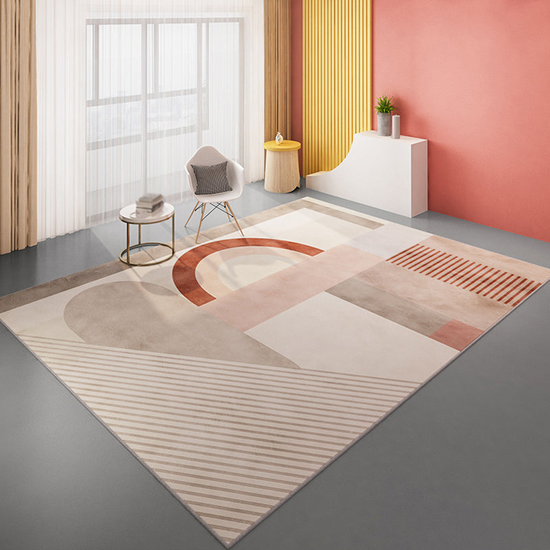 Soft Color Modern Indoor Rug Polyster Banded Area Carpet Washable Rug for Sitting Room