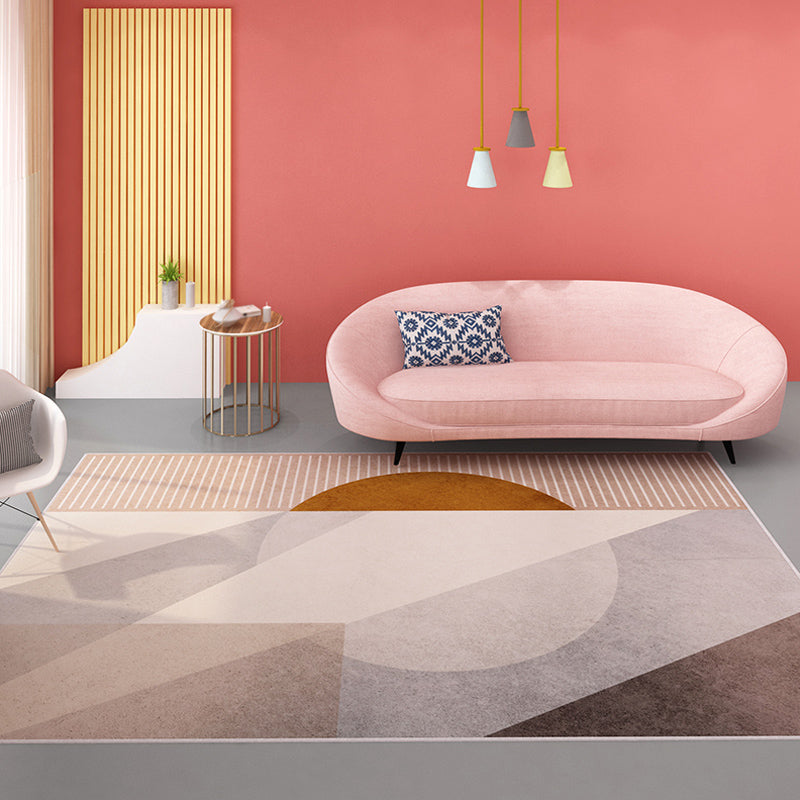 Soft Color Modern Indoor Rug Polyster Banded Area Carpet Washable Rug for Sitting Room