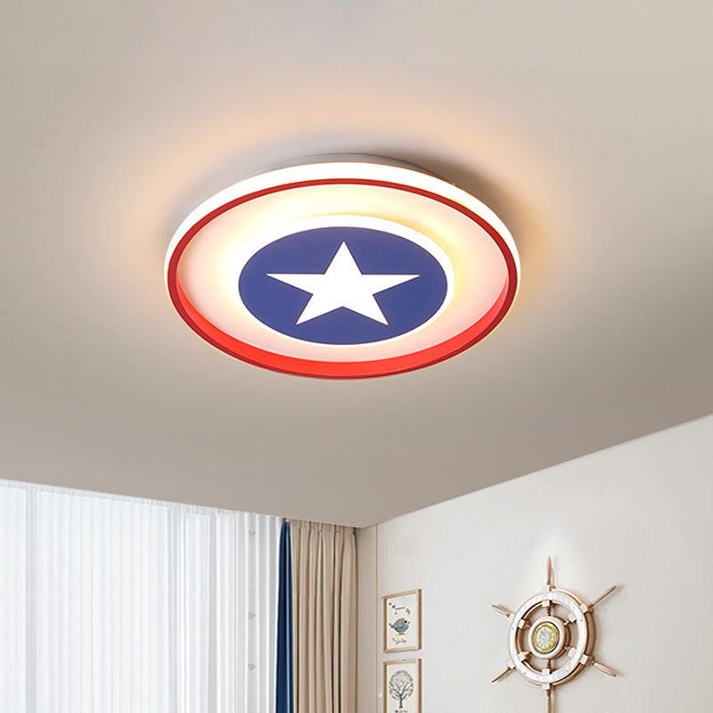 American Style Circular Ceiling Light Acryl Red LED Plafond Mount Light with Blue Star for Boys Bedroom