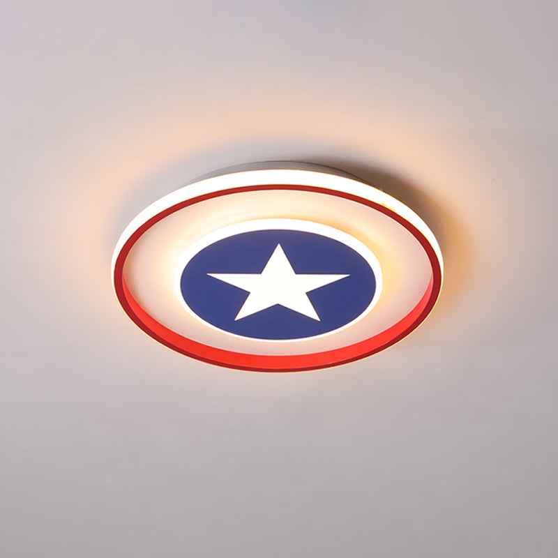 American Style Circular Ceiling Light Acryl Red LED Plafond Mount Light with Blue Star for Boys Bedroom