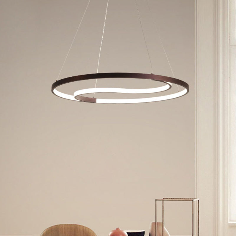 Moderne ring hangende lamp eigentijdse metalen led koffie plafond kroonluchter in warm/wit licht, 23,5 "/30" w